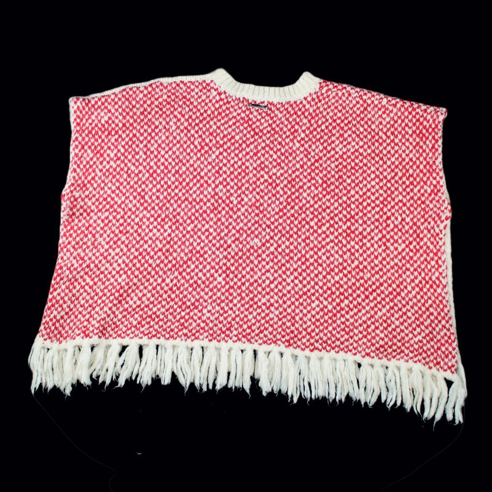 Twinset Simona Barbieri Poncho Floral Intarsia Knit Tie Sides Fringe Pullover - Picture 10 of 12